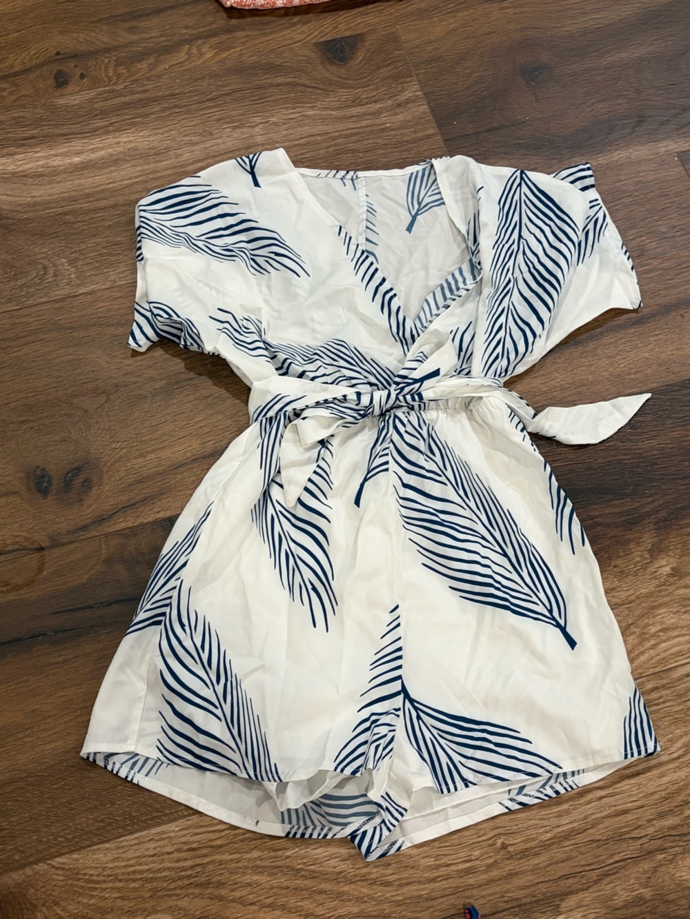 White and Navy Leaf Print romper